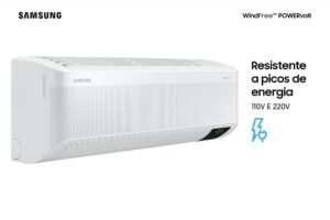 Ar-condicionado Samsung WindFree mostrando o design e a tecnologia sem vento