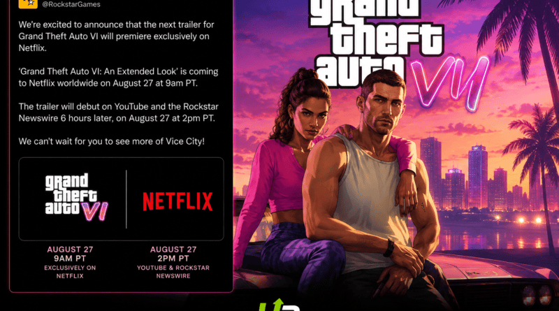 Anúncio oficial do Trailer 3 de GTA 6 Extended Look na Netflix no UpGiga