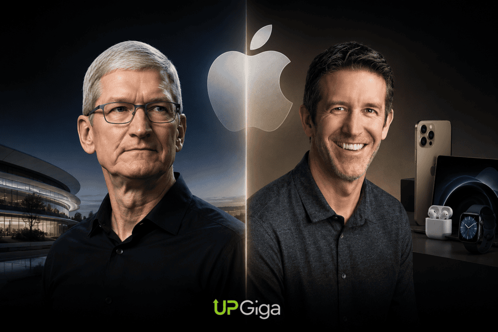 Apple, Tim Cook e John Ternus na mudança de comando da empresa