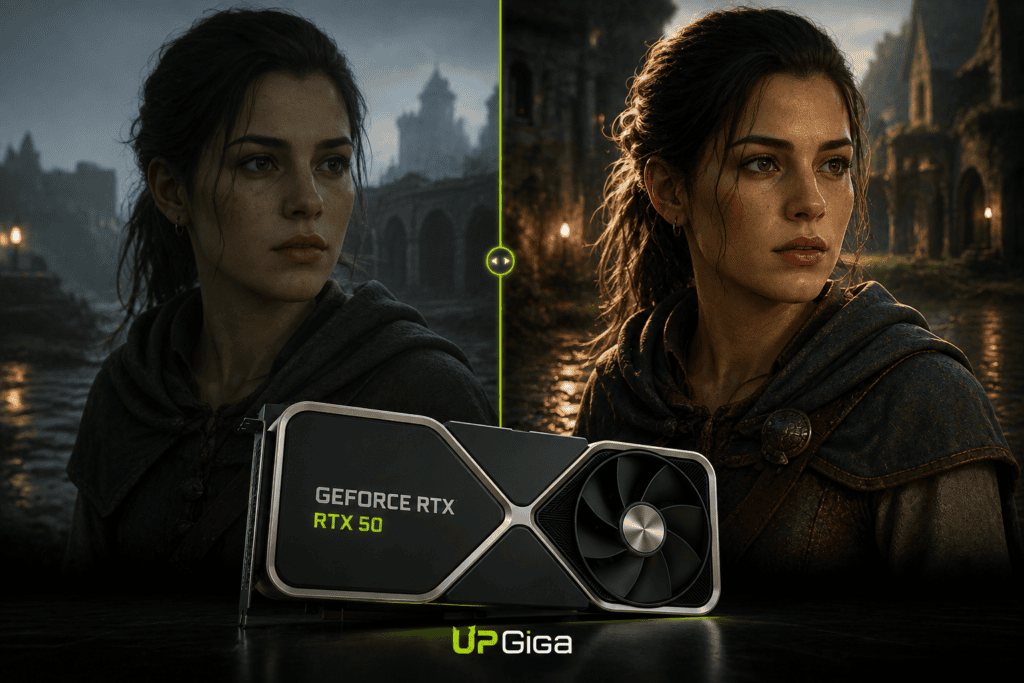 DLSS 5 da Nvidia em comparação visual com placa RTX 50