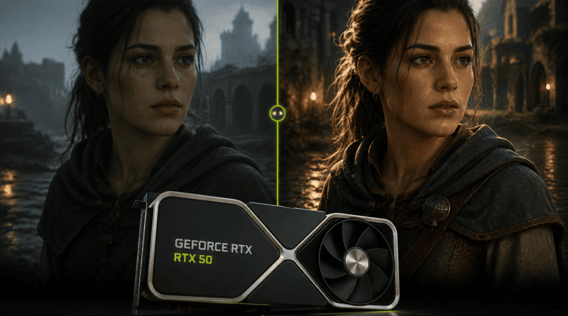 DLSS 5 da Nvidia em comparação visual com placa RTX 50
